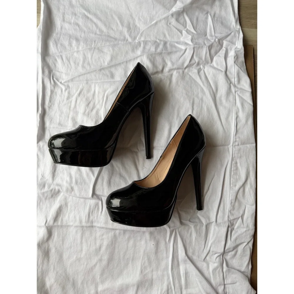 Elisabet Tang Platform Heels Size 8 Black Patent High Stiletto Heel